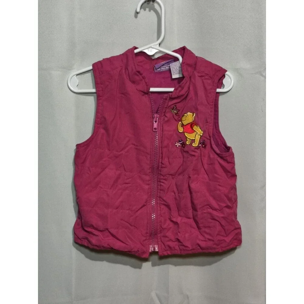 Vintage Pink Winnie The Pooh Vest Girls Size 5 Full Zip Butterflies